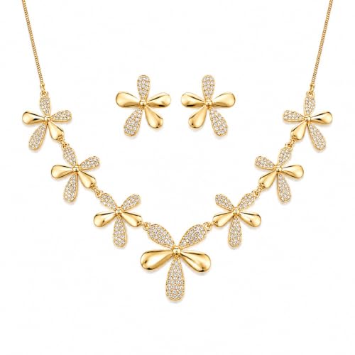 Fleur crystal necklace set laid flat, showing all seven flowers and the chain