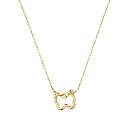 Papillon pendant necklace laid flat, showing the full length of the box-link chain