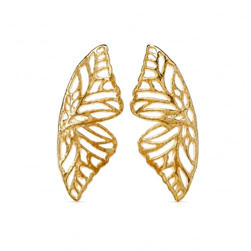 Papillon wing earrings shown flat, the full openwork vein pattern visible across both wings